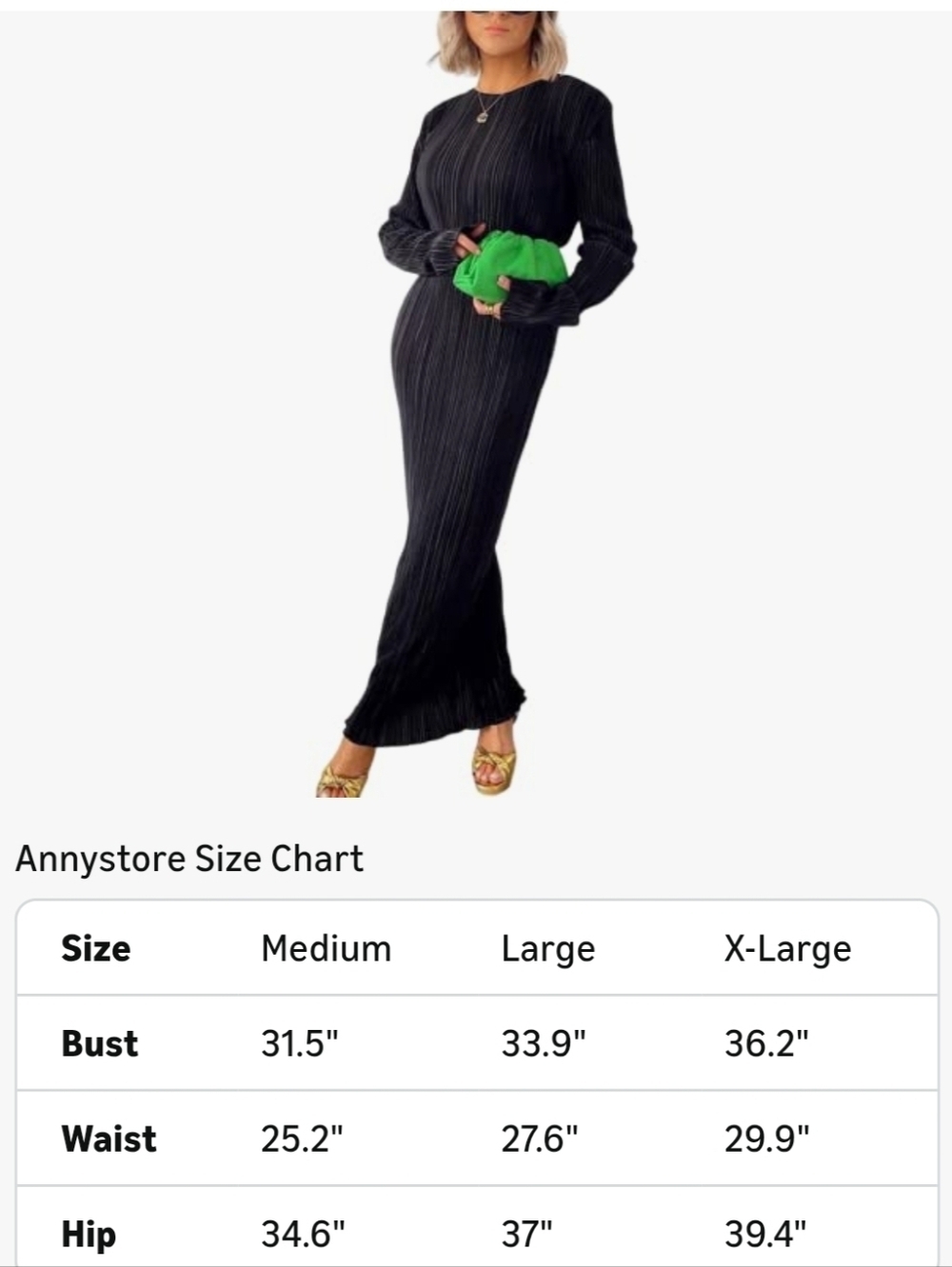 Annystore Black Pleated Long Sleeve Maxi Dress Large - Picture 5 of 11